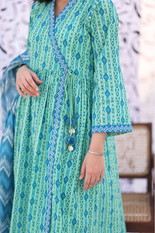 Senorita - LAD-02277 | Sea Green & Multicolor | Casual 3 Piece Suit  | Cotton Lawn Print