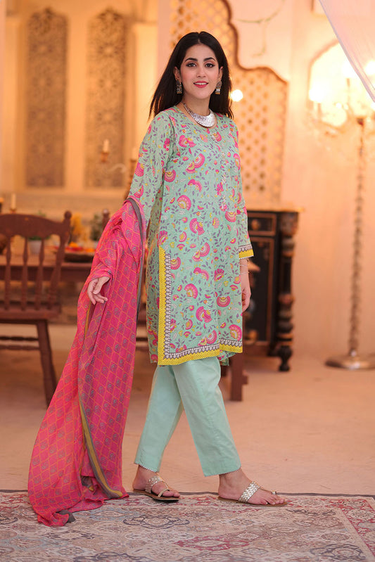 Senorita - LAD-02318 | Sea Green & Muliticolor | Casual 3 Piece Suit  | Cotton Lawn Print