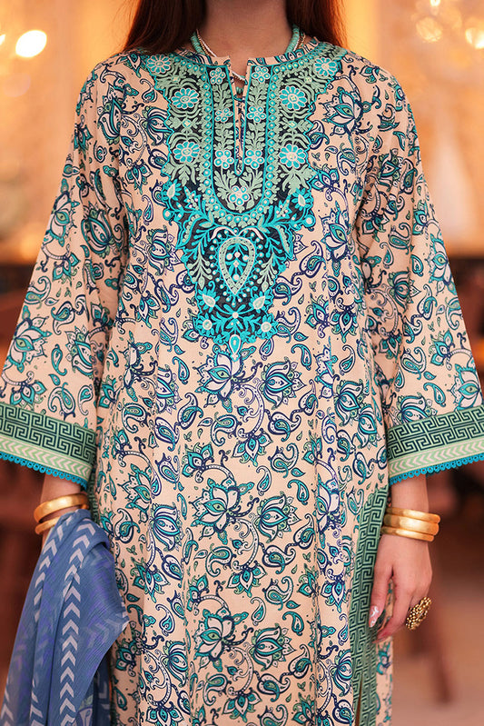 Senorita - LAD-02335 | Fawn & Multicolor | Casual 3 Piece Suit  | Cotton Lawn Print