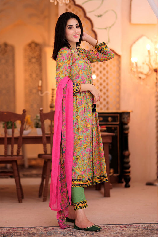 Senorita - LAD-02336 | Green & Multicolor | Casual 3 Piece Suit  | Cotton Lawn Printed