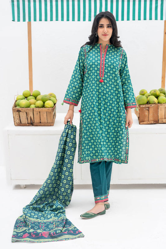 Senorita - LAD-02388 | Green & Multicolor | Casual 3 Piece Suit | Cotton Khaddar Printed