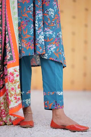 LAD-02472 | Tarquise Green & Multicolor | Casual 3 Piece Suit | Marina Printed Fabric