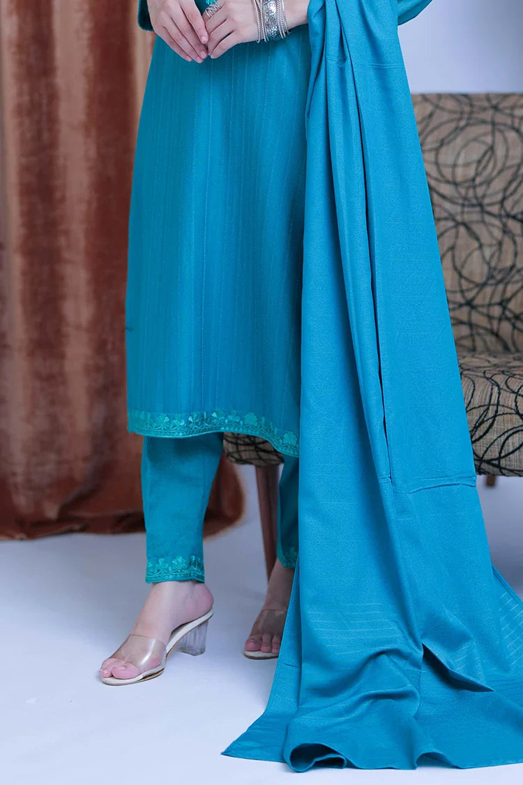 Picture of LAD-02513 | Turquoise Blue | Casual 3 Piece Suit  | Cotton Karandi Dobby - Available at Raja Sahib