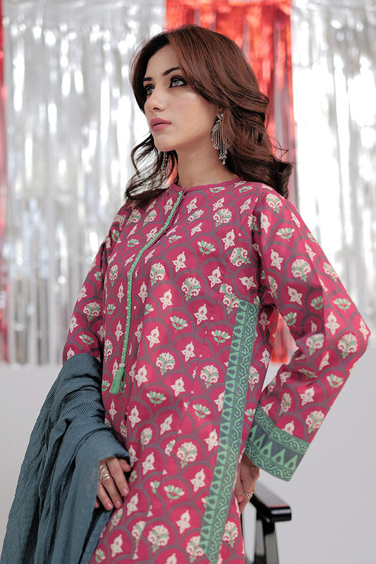 Senorita - LBD-02569 | Shocking Pink & Multicolor | Casual 3 Piece Suit  | Cotton Emboss Print
