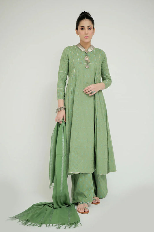 Picture of LAD-02659 | Green | Casual 3 Piece Suit | Cotton Cambric - Available at Raja Sahib