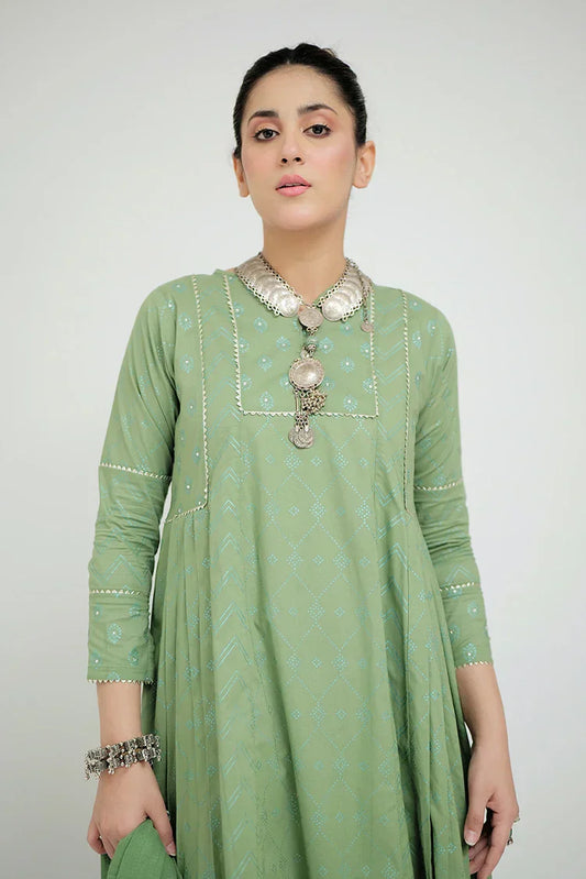 Picture of LAD-02659 | Green | Casual 3 Piece Suit | Cotton Cambric - Available at Raja Sahib