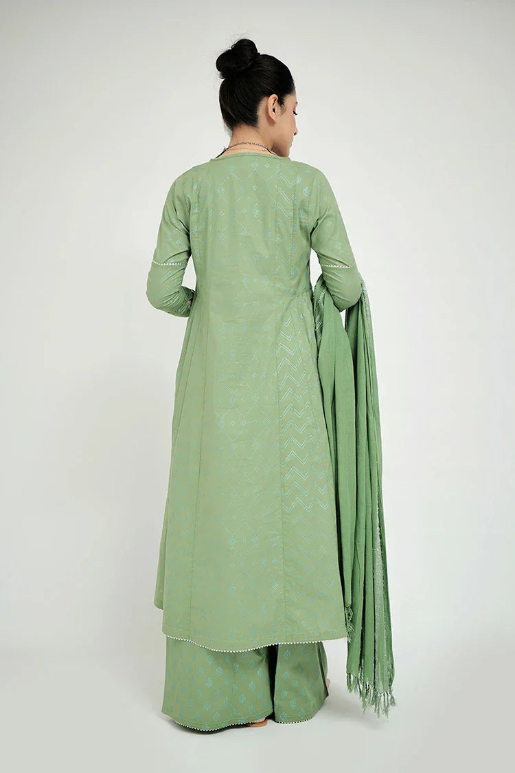 Picture of LAD-02659 | Green | Casual 3 Piece Suit | Cotton Cambric - Available at Raja Sahib
