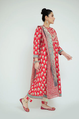 Senorita - LAD-02686 | Red & Multicolor | Casual 3 Piece Suit  | Cotton Lawn Printed