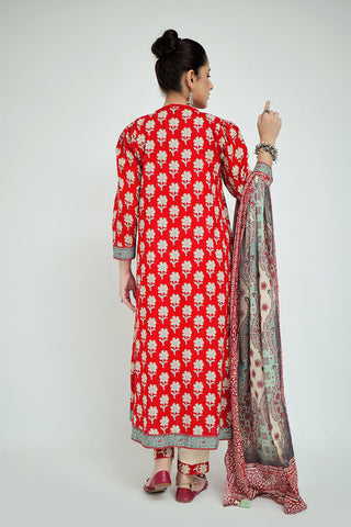 Senorita - LAD-02686 | Red & Multicolor | Casual 3 Piece Suit  | Cotton Lawn Printed