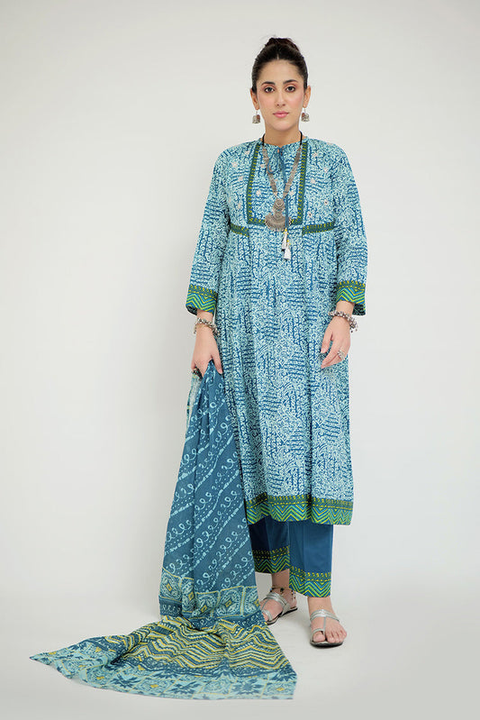 Picture of Senorita - LAD-02687 | Turquoise Blue & Multicolor | Casual 3 Piece Suit  | Cotton Lawn Printed - Available at Raja Sahib