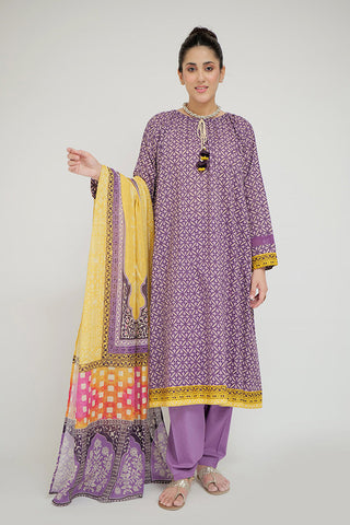 LAD-02688 | Purple & Multicolor | Casual 3 Piece Suit  | Cotton Lawn Printed