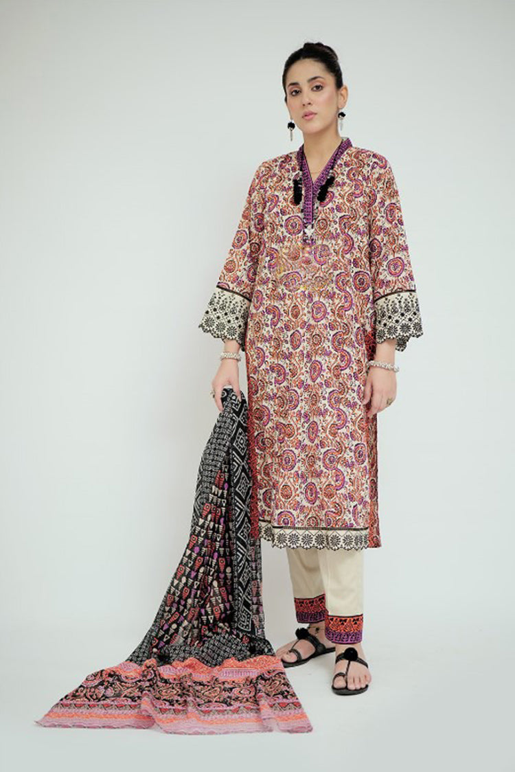 Picture of Senorita - LAD-02689 | Fawn & Multicolor | Casual 3 Piece Suit  | Cotton Lawn Printed - Available at Raja Sahib