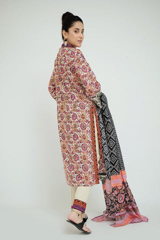 Senorita - LAD-02689 | Fawn & Multicolor | Casual 3 Piece Suit  | Cotton Lawn Printed