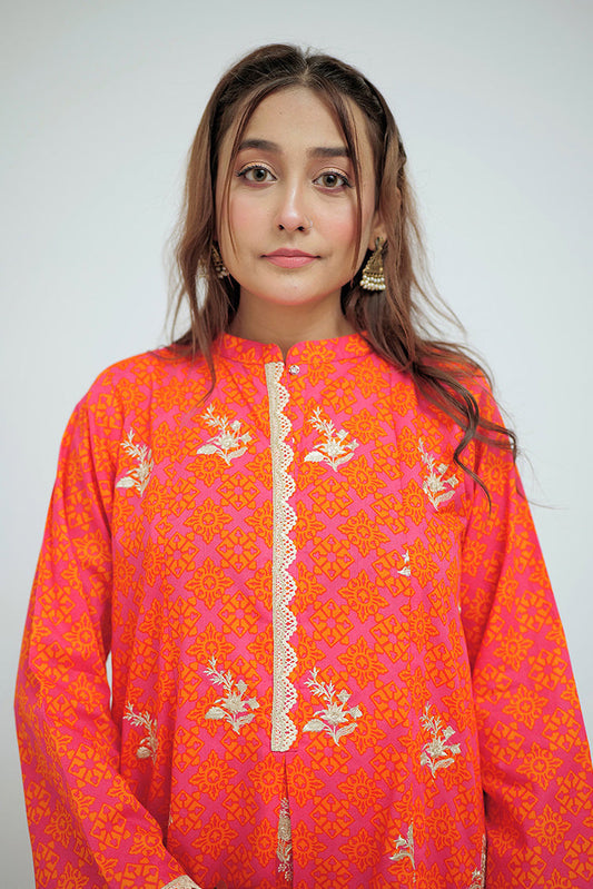 Picture of <!--byd-->Senorita - LAD-02704 | Shocking Pink & Orange | Casual 3 Piece Suit | Cotton Lawn Printed - Available at Raja Sahib