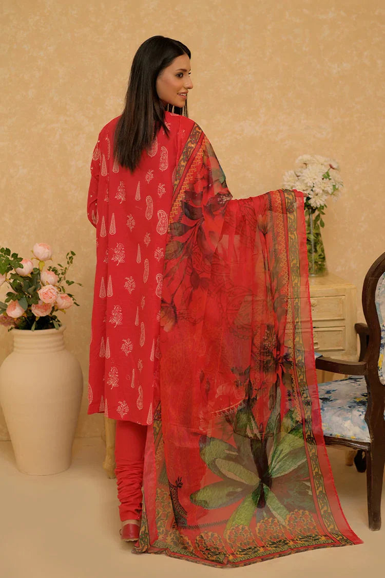 Picture of LAD-02730 | Red & Multicolor | Casual 3 Piece Suit | Cotton Lawn Printed - Available at Raja Sahib