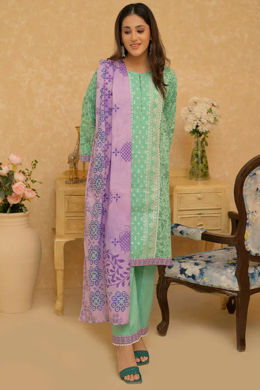 Picture of LAD-02731 | Sea Green & Multicolor | Casual 3 Piece Suit | Cotton Lawn Printed - Available at Raja Sahib
