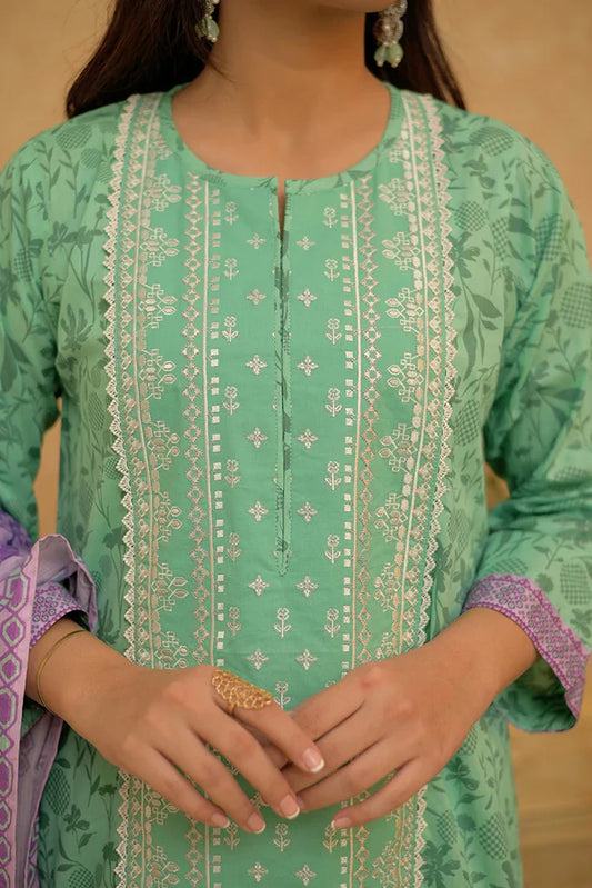 Picture of LAD-02731 | Sea Green & Multicolor | Casual 3 Piece Suit | Cotton Lawn Printed - Available at Raja Sahib