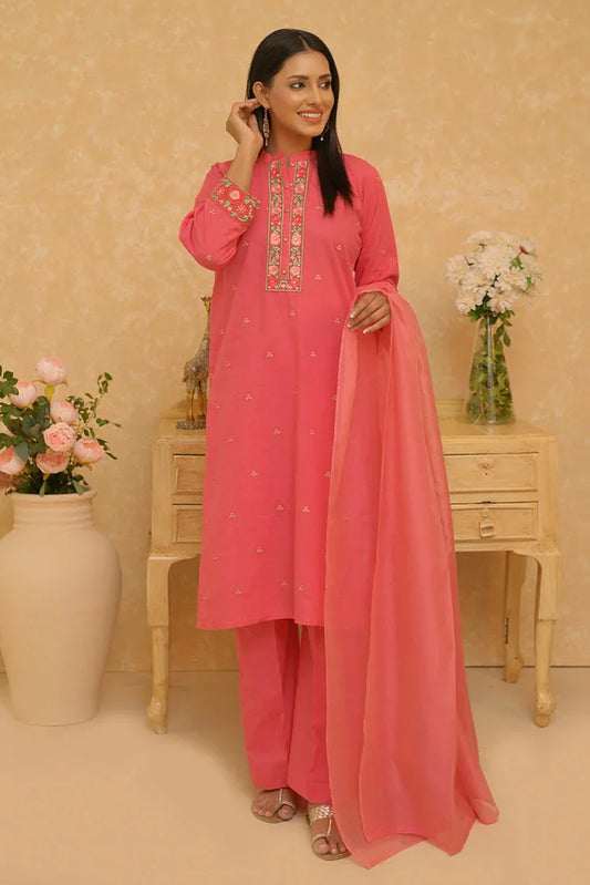 Picture of LAD-02798 | Dark Peach | Casual 3 Piece Suit | Cotton Dobby Self - Available at Raja Sahib