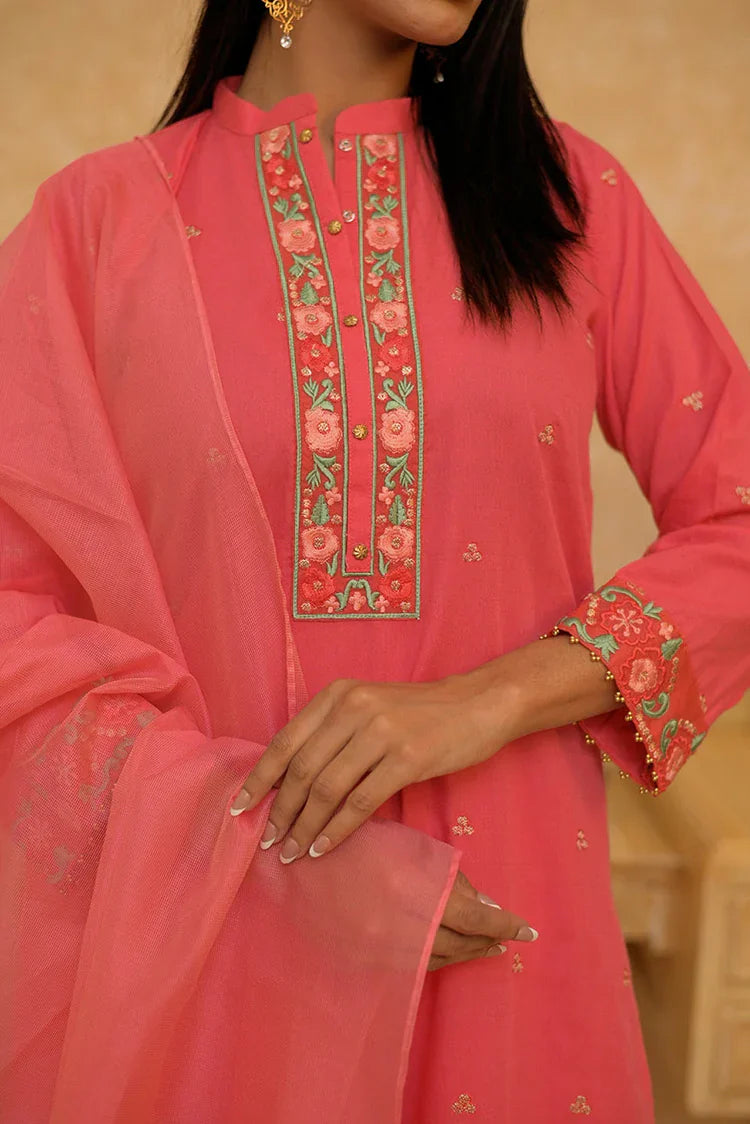 Picture of LAD-02798 | Dark Peach | Casual 3 Piece Suit | Cotton Dobby Self - Available at Raja Sahib