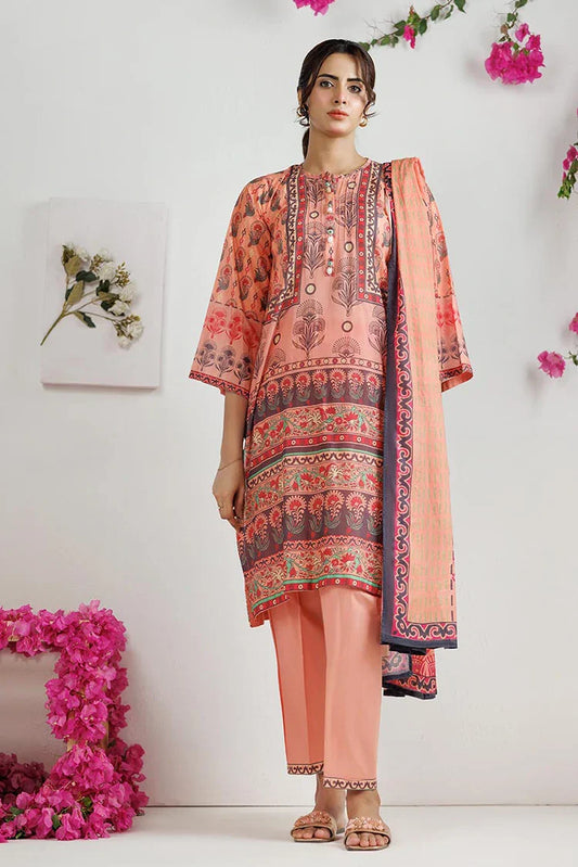 Picture of LAD-03011 | Peach & Multicolor | Casual 3 Piece Suit | Cotton Lawn Printed - Available at Raja Sahib