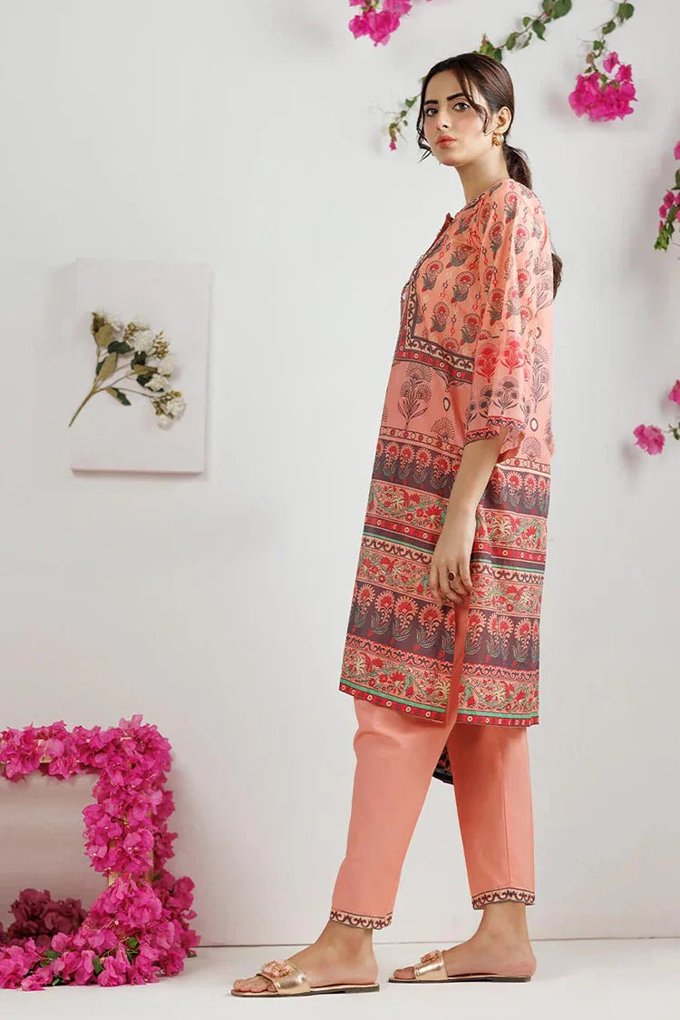 Picture of LAD-03011 | Peach & Multicolor | Casual 3 Piece Suit | Cotton Lawn Printed - Available at Raja Sahib