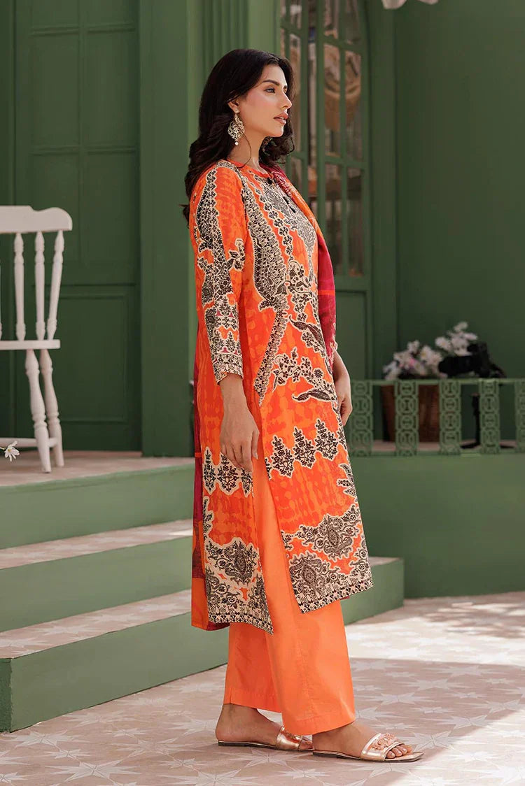 Picture of <!--akt-->LAD-03012 | Orange & Multicolor | Casual 3 Piece Suit | Cotton Lawn Printed - Available at Raja Sahib