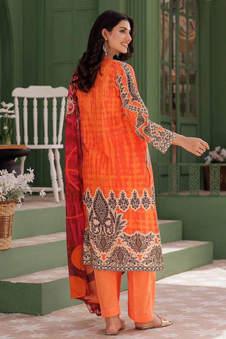Picture of <!--akt-->LAD-03012 | Orange & Multicolor | Casual 3 Piece Suit | Cotton Lawn Printed - Available at Raja Sahib