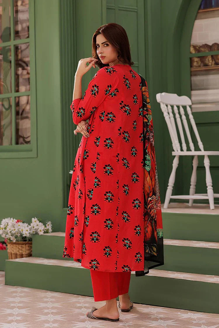 Picture of <!--aju-->LAD-03013 | Red & Multicolor | Casual 3 Piece Suit | Cotton Lawn Printed - Available at Raja Sahib