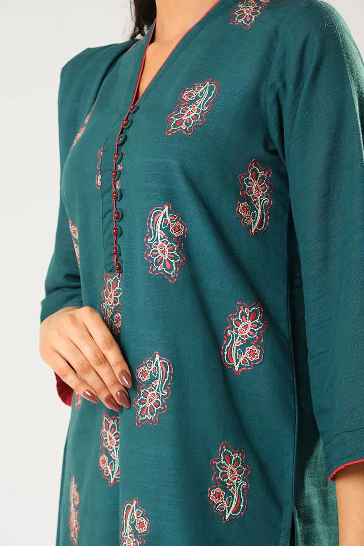 Women winter clothes | Turquoise Blue | Casual 3 Piece Suit | Cotton Khaddar Dyed | LAD-03177