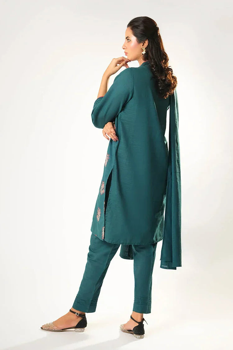 Women winter clothes | Turquoise Blue | Casual 3 Piece Suit | Cotton Khaddar Dyed | LAD-03177