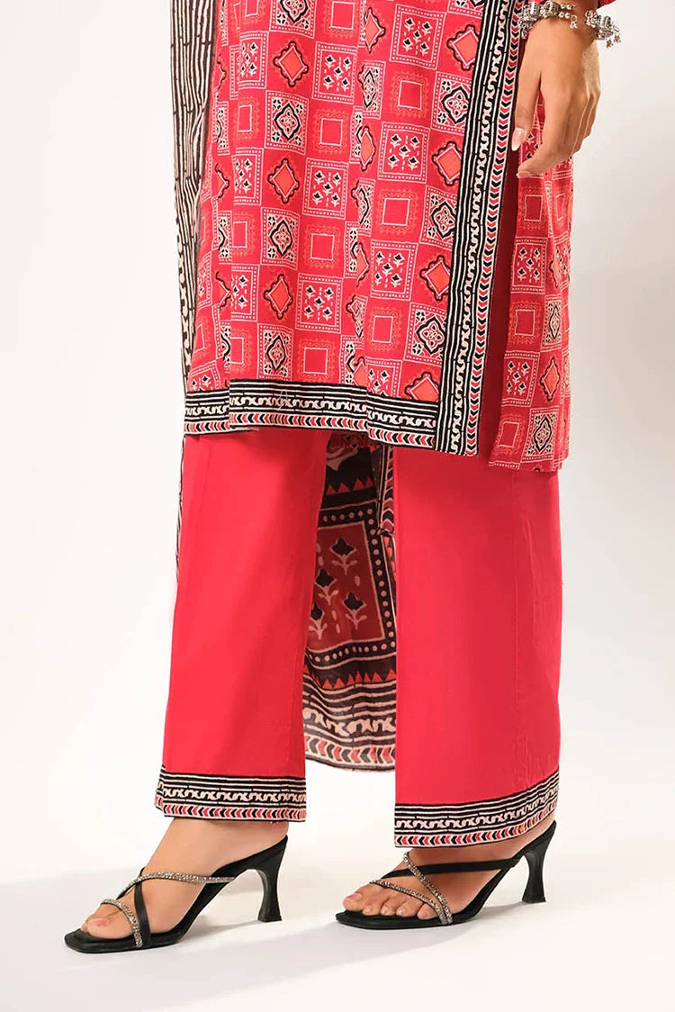 Women winter clothes | Red & Multicolor | Casual 3 Piece Suit | Cotton Khaddar Printed | LAD-03195