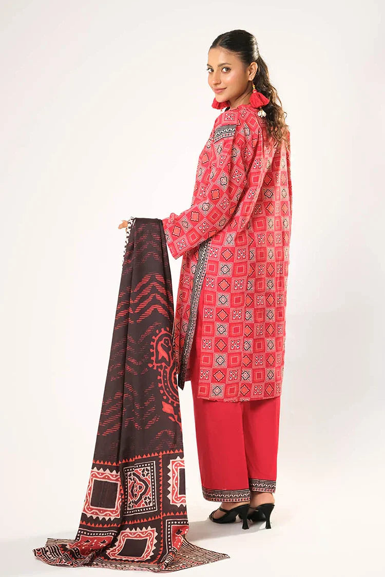 Women winter clothes | Red & Multicolor | Casual 3 Piece Suit | Cotton Khaddar Printed | LAD-03195
