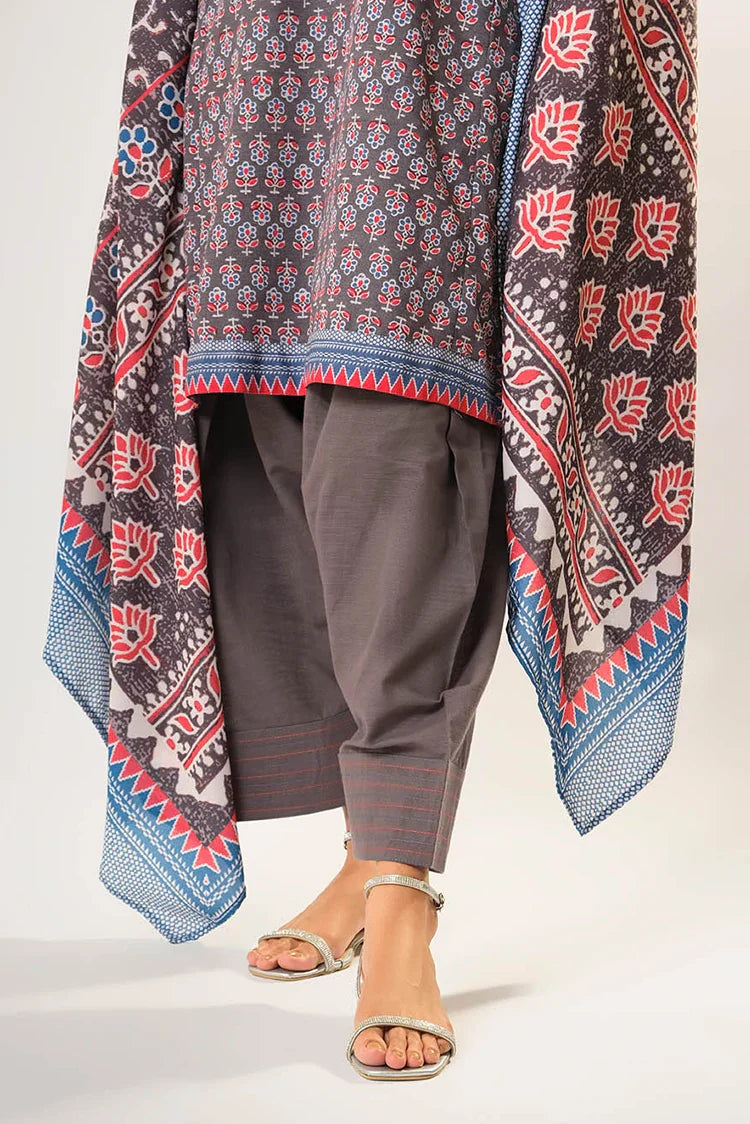 Women winter clothes | Grey & Multicolor | Casual 3 Piece Suit | Cotton Khaddar Printed | LAD-03196