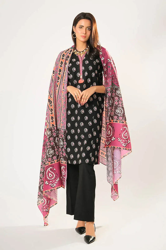 Women winter clothes | Black & Multicolor | Casual 3 Piece Suit | Cotton Khaddar Printed | LAD-03197