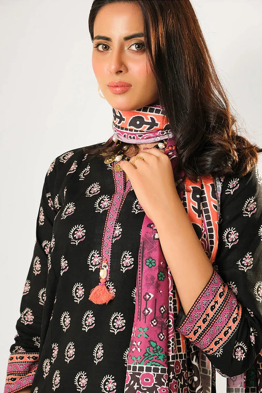 Women winter clothes | Black & Multicolor | Casual 3 Piece Suit | Cotton Khaddar Printed | LAD-03197