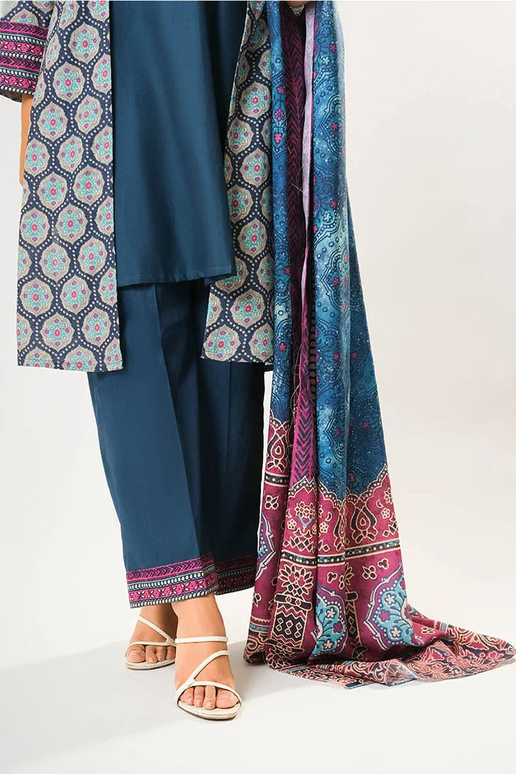 Women winter clothes | Blue & Multicolor | Casual 3 Piece Suit | Cotton Khaddar Printed | LAD-03198