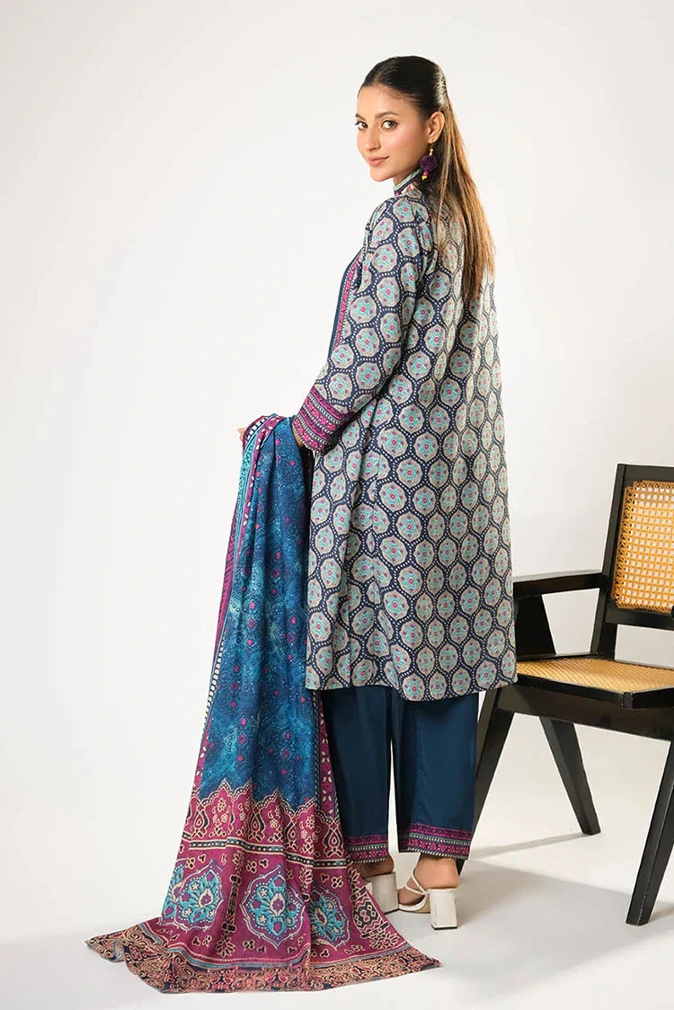 Women winter clothes | Blue & Multicolor | Casual 3 Piece Suit | Cotton Khaddar Printed | LAD-03198