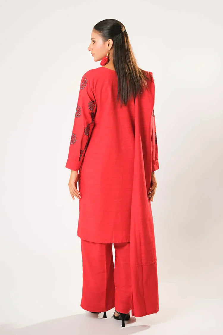 Women winter clothes | Red | Casual 3 Piece Suit | Cotton Khaddar Plain | LAD-03203