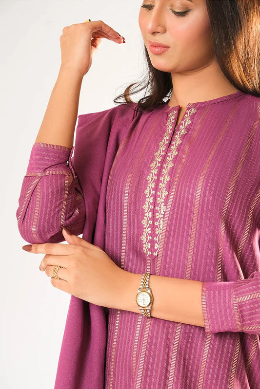 Women winter clothes | S.Pink & Gold | Casual 3 Piece Suit | Cotton Karandi Dobby  | LAD-03211