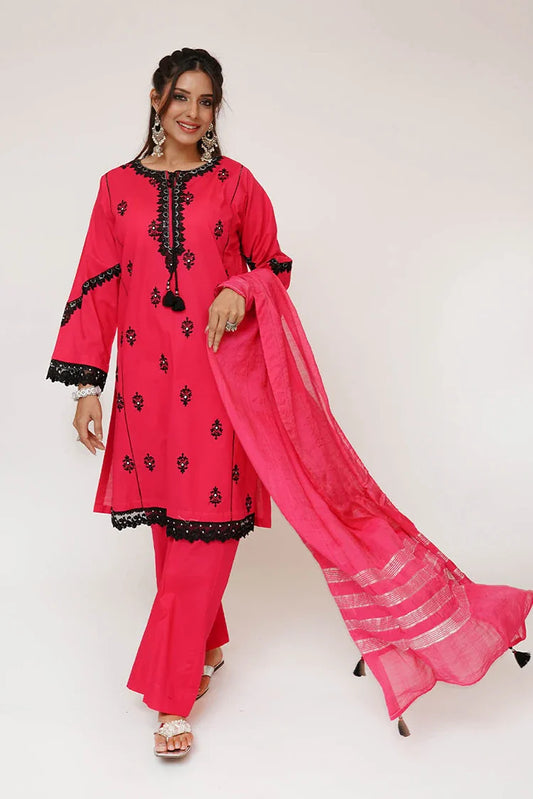 Senorita - Women Casual Dress - Casual 3 Piece Suit - Cotton Plain Embroidery - LAD-03417
