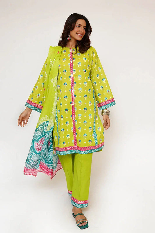 Senorita - Women Eid Dress - Parrot Green & Multicolor - Casual 3 Piece Suit - LAD-03433