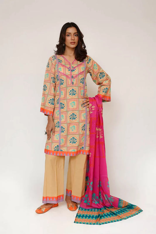 Senorita - Women Eid Dress - Fawn & Multicolor - Casual 3 Piece Suit - LAD-03434