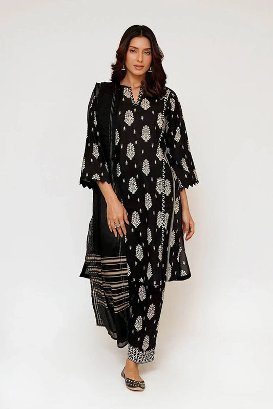 Senorita - Women Eid Dress - Black & Fawn - Casual 3 Piece Suit - LAD-03465