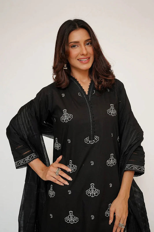 Senorita - Women Eid Dress - Black & White - Casual 3 Piece Suit - LAD-03466