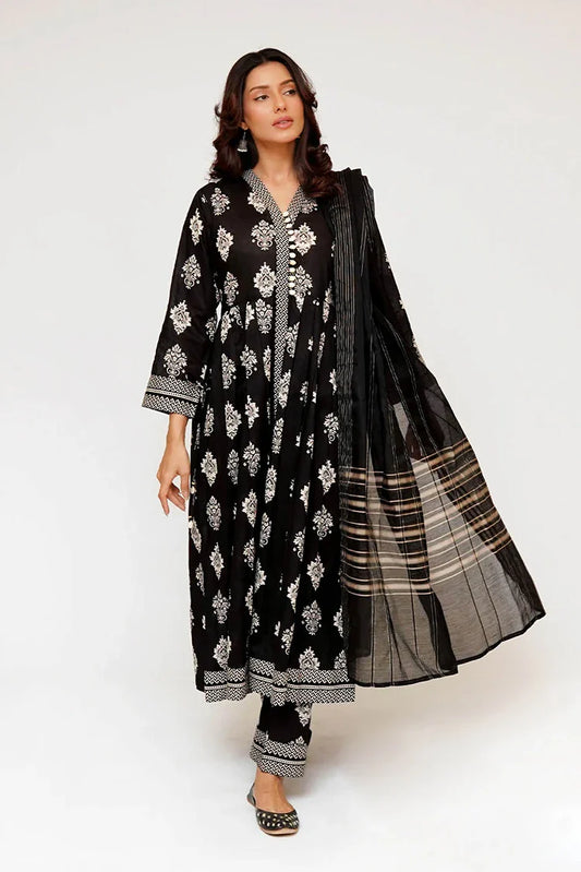 Senorita - Women Eid Dress - Black & Fawn  - Casual 3 Piece Suit - LAD-03488