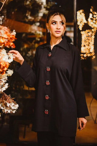 Picture of Manahils - Lady Bird Black Co-Ord Set - Available at Raja Sahib