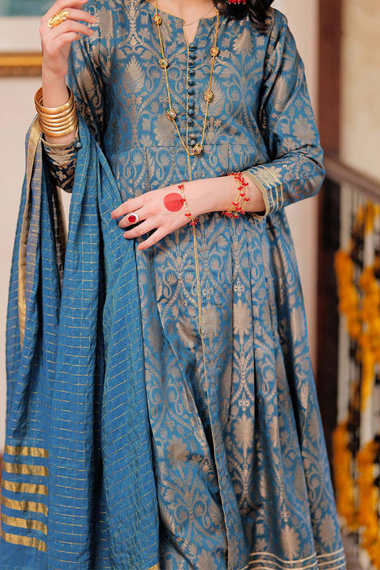 Senorita - LBD-02261 | Tarqvise Blue & Golden | Casual 3 Piece Suit  | Cotton Jacquard