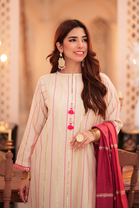 Senorita - LBD-02341 | Fawn & pink | Casual 3 Piece Suit  | Cotton Dobby