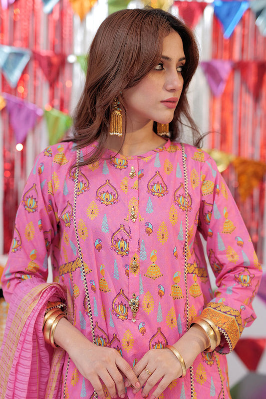 Picture of <!--bid-->Senorita - LAD-02531 | Pink & Gold | Casual Plus 3 Piece Suit | Cotton Gold Print Lawn - Available at Raja Sahib