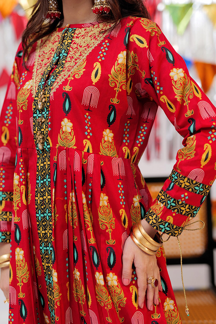 Picture of <!--bic-->Senorita - LBD-02534 | Red & Gold | Casual plus 3 Piece Suit | Cotton Gold Print Lawn - Available at Raja Sahib